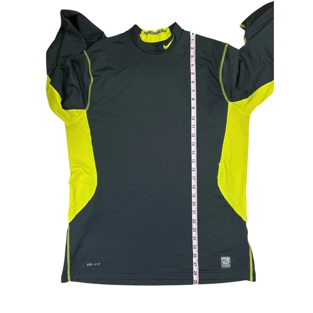 NIKE PRO Combat Hyperwarm Dri-Fit Base Layer Shirt Sz XL Gray Yellow Fitted - Picture 12 of 12